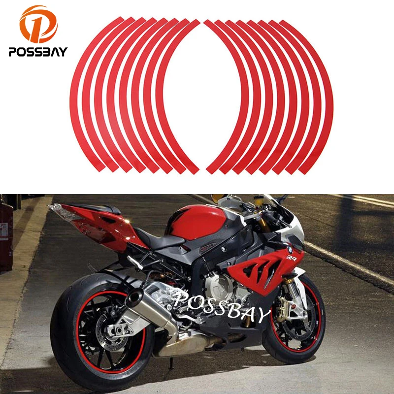 

POSSBAY 16 Pieces/Set 10"-12" Car Motorcycle Sticker Car Wheel Rim Stripe Tape Reflective Sticker Red Wheel Tire Decal Stickers