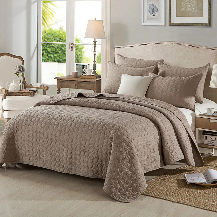 Quality Simple Embroidered Summer Quilt Set 3PC Quilted Cotton Quilts