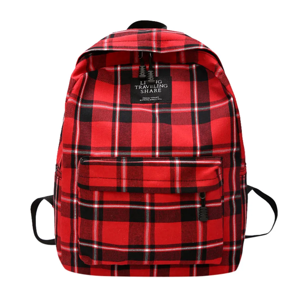 Женская новая сумка, Женская Студенческая сумка для колледжа, клетчатый холщовый рюкзак, дорожная сумка, высококачественный холщовый рюкзак для мужчин, повседневный однотонный - Цвет: RD