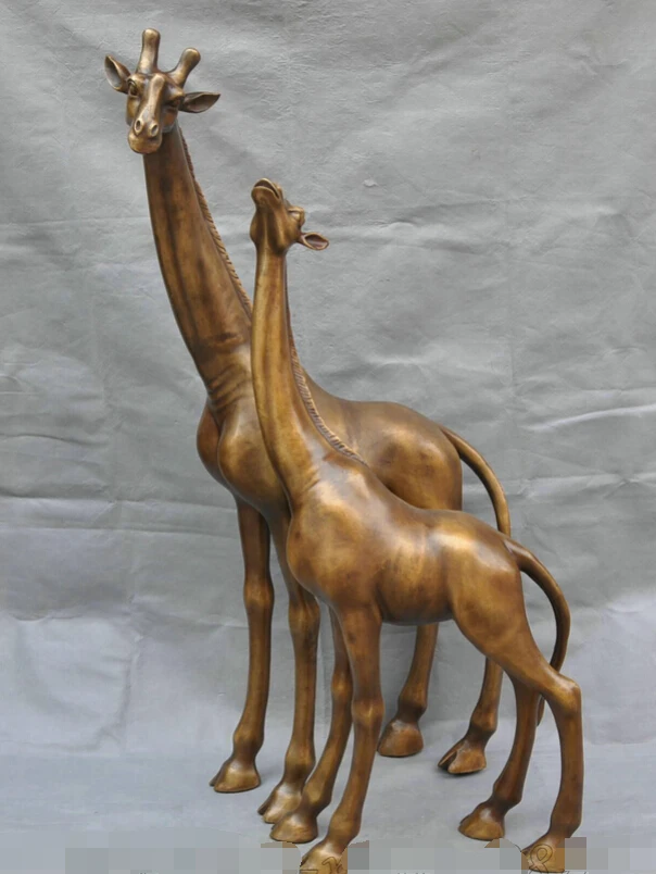 

bi002788 33 China Bronze Art Animal African Savannah Giraffe Mother and Child Statue