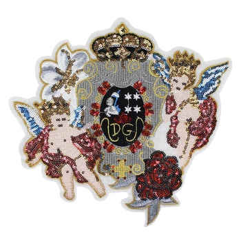 

10pieces Sequin Embroidery Angel Crown Flower Applique Motif Patches for Gament Decorated Sewing Apparel Accessories TH1133