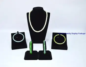 

Free Shipping 2015 Hot Selling Black Velvet Earl Silver Jewelry Display Stands Kit Necklace Bracelet Holder Organizer Cases