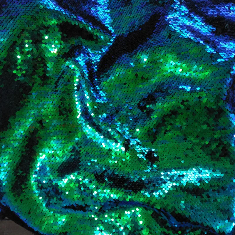 

65x50cm Bling Blitter misterioso Pavo Real verde lentejuelas doble cara Reversible lentejuelas tela satén espalda lentejuelas tela costura