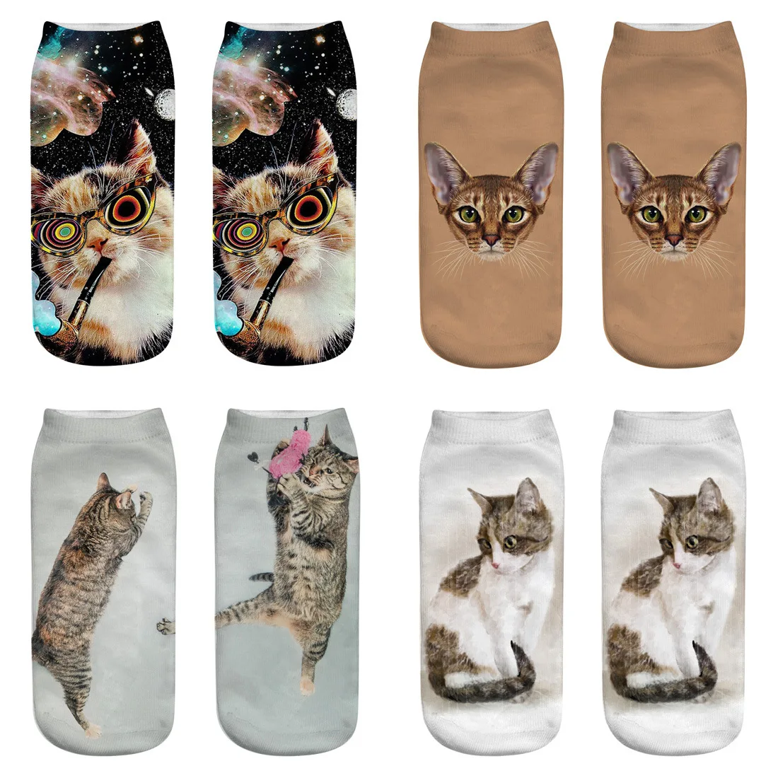 Kitty 3D Printed Cat Socks Short Socks Streetwear Fall 2018 Cotton