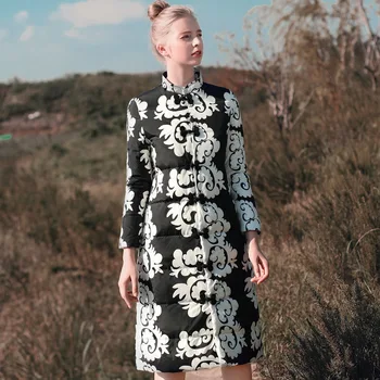 

Traditional Women Embroidery Flower Warm Down Jacket National Style Slim Thin Thicken Outwear Vintage Female Windbreaker M-XXL