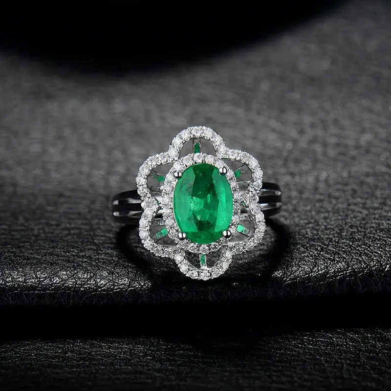 Кольцо с натуральным зеленым изумрудом из белого золота 18 К, кольцо с овальной огранкой для невесты, хорошее ювелирное изделие для женщин, свадебный подарок