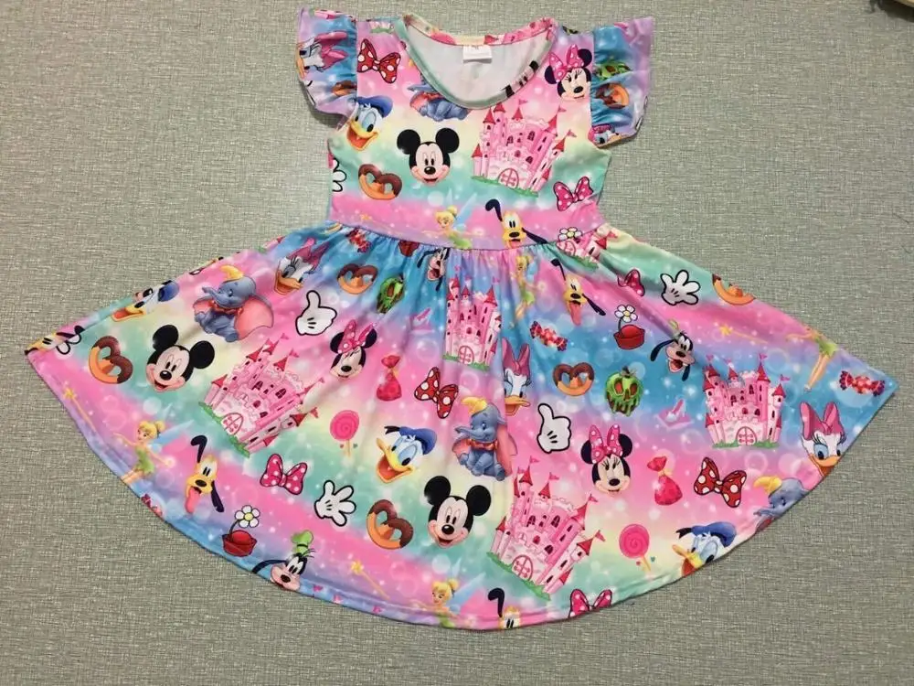 

Ruffled short-sleeved mouse print cute girl dress child's dress with a large train
