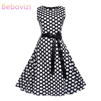

Bebovizi White Wave Point Print Elegant Bandage Dress Fashion Women 2019 50s 60s Vintage Casual Office Plus Size Summer Dresses