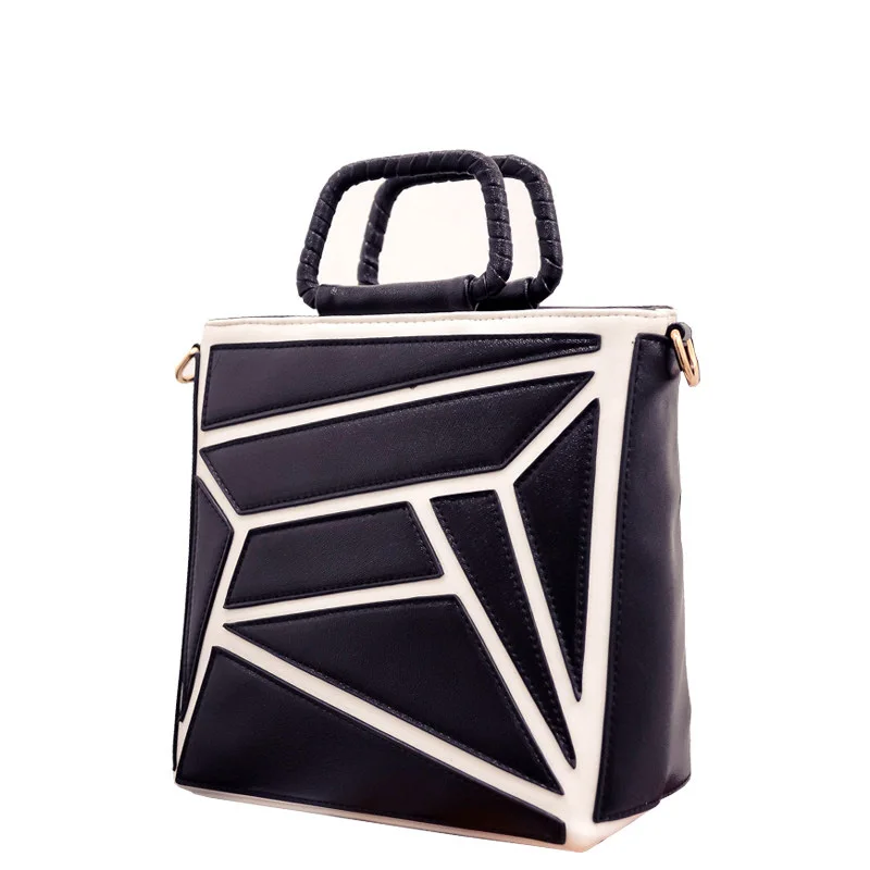 Classic Black White Contrast Color font b Handbag b font Fashion PU Shoulder Bag Women Designer