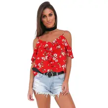 Mujeres de la manera de La Blusa Del Hombro Camisetas de Manga Corta Tops de Verano Estampado de Flores Ruffles Sexy Blusa Camisa Femenina Blusas 8583X