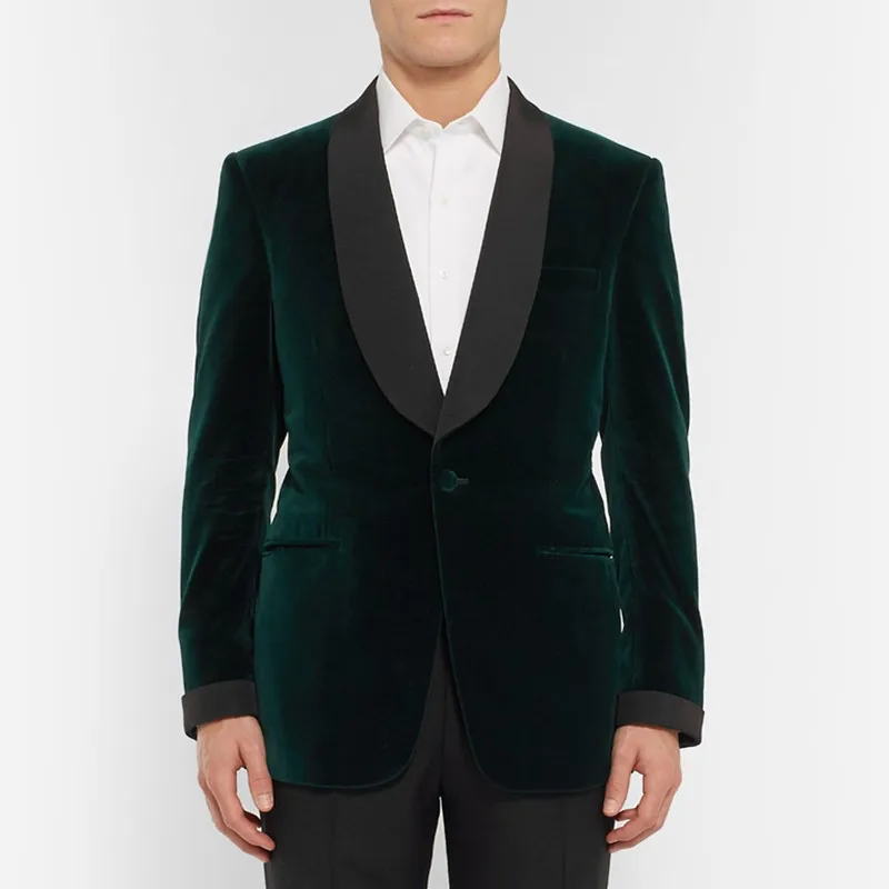 Green Velvet Slim Fit Men Wedding Suit Elegant Groom's Wear Wedding
