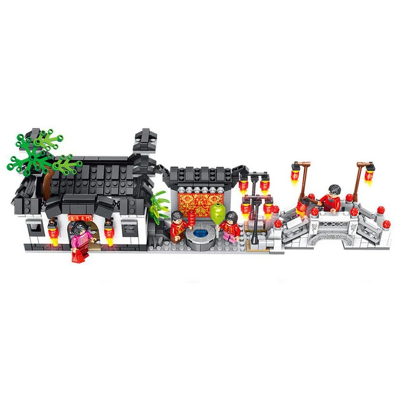 

Legoed city toy Hui style architecture Building Block bricks 4in1 chinese house bridge model Kits DIY legoingly educational toys