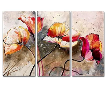 Hand Painted Abstract Art Three Pieces Louts Flower Canvas Oil Painting Louts Wall Picture Living Room Bedroom Home Wall Decoar Hand Painted Abstract Art Three Pieces Louts Flower Canvas Oil Painting Louts Wall Picture Living Room Bedroom Home Wall Decoar