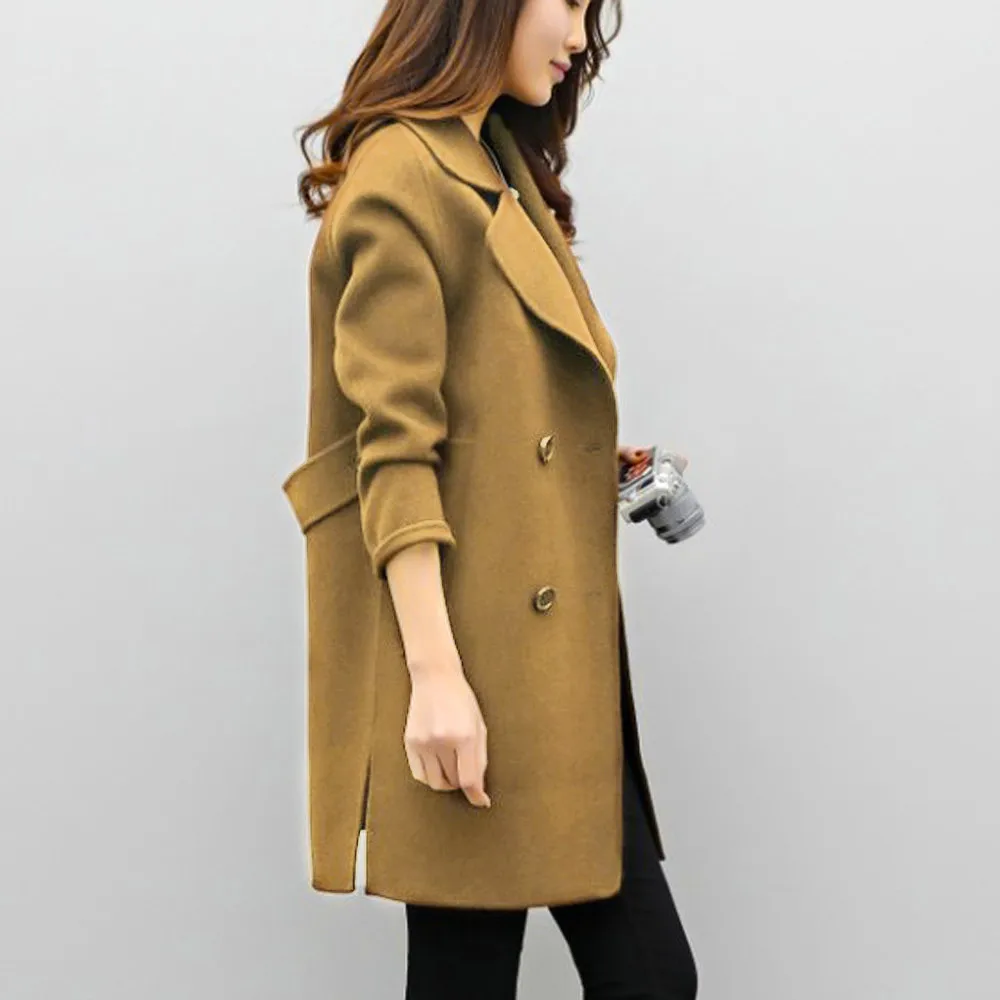 Warm Winter Womens Wool Cashmere Long Coat Fashion Cardigan Parka Outwear Jacket