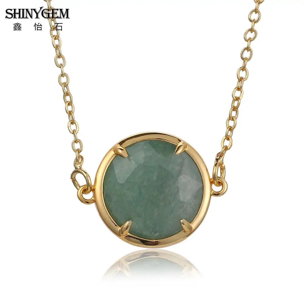 

ShinyGem Natural Citrines/Aventurine/Tiger Eye Stone Pendant Necklace Faceted Round Gold/Rose Gold/Silver Plated Women Necklaces