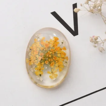

DoreenBeads Resin Dome Seals Cabochon Oval Dried Flower Pattern Transparent Jewelry Accessories 25mm(1") x 18mm( 6/8"), 10 PCs