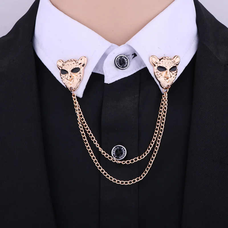

Korean Leopard Animal Gold Brooches Pins Men's Medal Chain Tassel Suit Badge Shirt Collar Button Lapel Pin Gifts for Men Jewelry