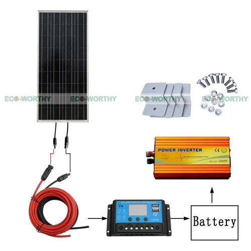 

100W Solar Panel Kit 1000W Power Inverter 20A solar panel Controller For 12V Car Battery