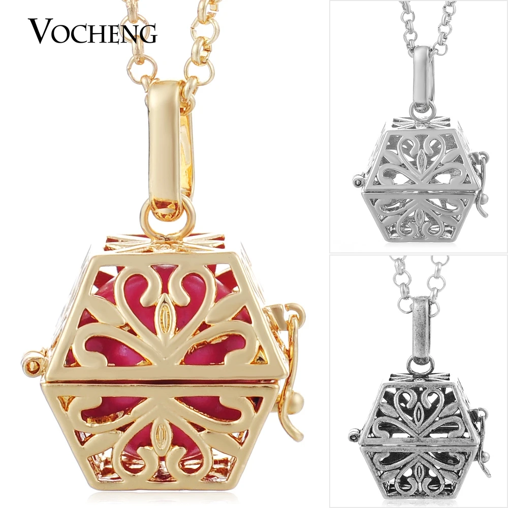 10 шт./лот 3 цвета Vocheng Cage Ball Necklace Aroma Diffuser Locket Soft Music с цепочкой из нержавеющей стали