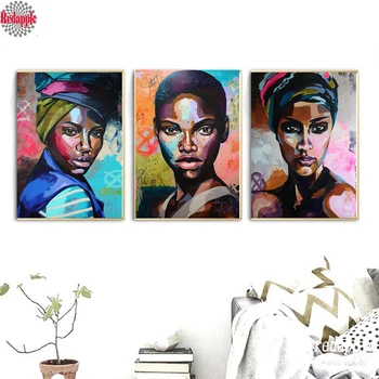 

3plane Diamond Embroidery Full Square round 5D Diy Diamond Painting african girl picture Cross Stitch For Living room decoration
