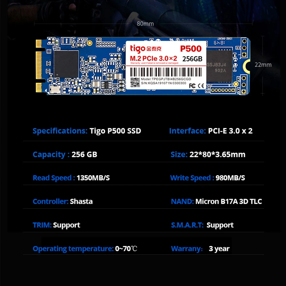 Tigo SSD M2 2280 NVMe 512GB Внутренний твердотельный накопитель PCI e 3 0x2 настольный ноутбук ПК