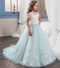 2017 Tulle Lace Appliques Flower Girls Dress Short Sleeve First Communion Dresses New Girls Pageant Dresses