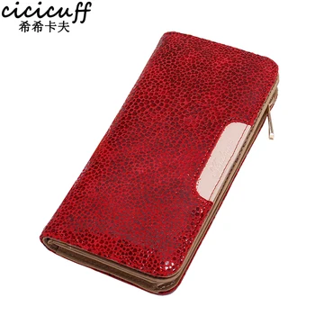 

CICICUFF Bright Women Wallets Genuine Leather Long Clutch Women Purse and Wallet with Phone Zipper Pocket Shining Ladies Wallet