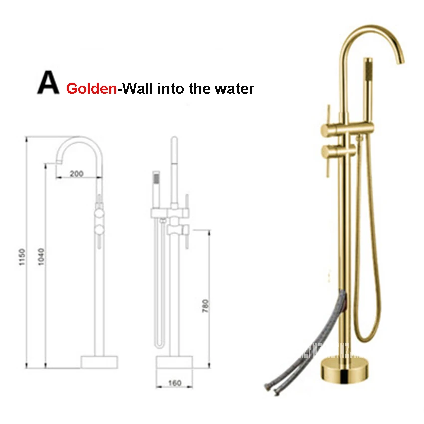 golden wall inlet Бытовая ванна кран Набор высокого качества напольная ванна кран двойная ручка Вертикальная ванна Наполнитель кран A-type 1150 мм - Цвет: golden wall inlet