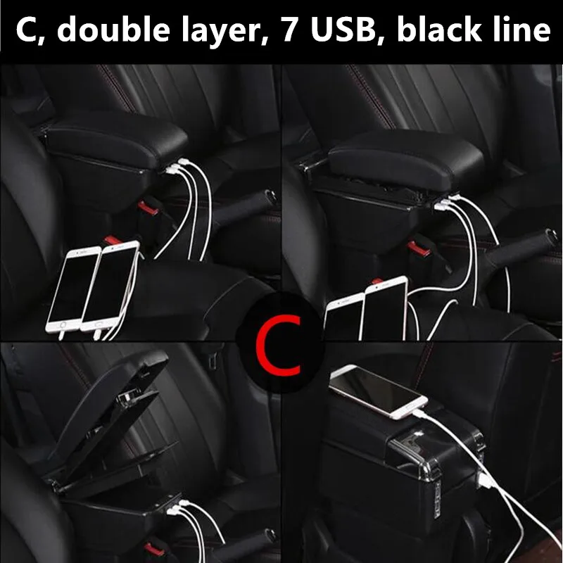 Для Ford Focus 2 подлокотник коробка пепельница USB интерфейс - Название цвета: C black black line