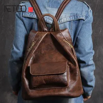 

AETOO Personality handmade leather shoulder bag unique retro backpack men and women universal travel backpack