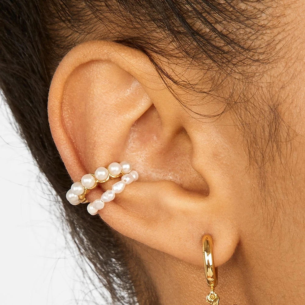 

2019 Women Pearl Ear Cuff Earring Bohemian Natural Freshwater Circle Small Clip on Earring No Piercing Fake Cartilage Earring