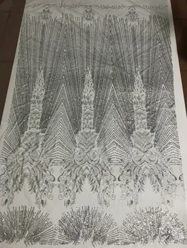 

unique glued glitter net lace fabric French SH-71105 net lace fabric with glued glitter decoration