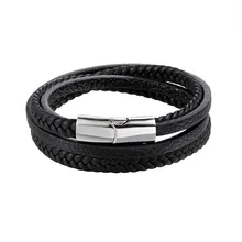 Новинка, модные браслеты, черная кожа, плетеная веревка, цепочка для мужчин и женщин, ювелирные изделия, браслет для влюбленных, браслет из нержавеющей стали