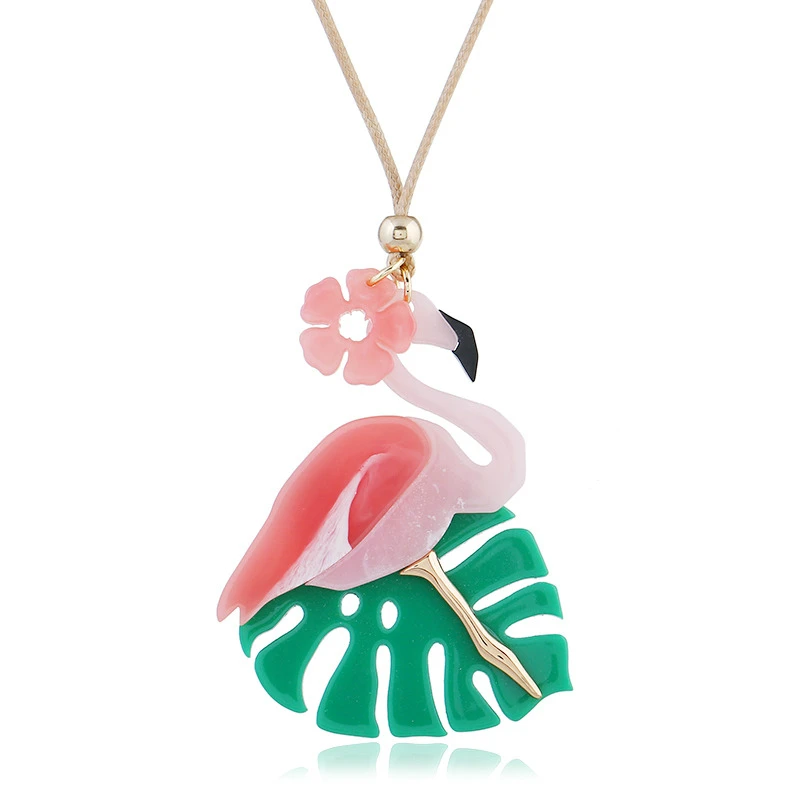 

Cute Long Leather Sweater Chain Flamingo Pendants Necklaces Pendant Necklace women Fashion Charms Accessories 2019 kids jewelry