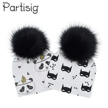 Детская шапка, черная детская шапка с помпоном, осенне-зимняя хлопковая детская шапка с принтом, детские шапки с искусственным мехом для мальчиков и девочек, шапочка с помпонами