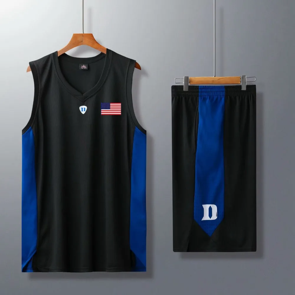 New men throwback basketball training jersey set blank Duke college
