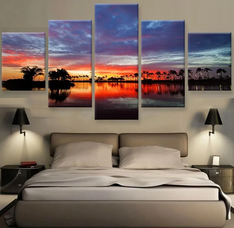 Hawaii Sunset HD Print Canvas Painting Wall Art 5 Pieces Prints Home ...