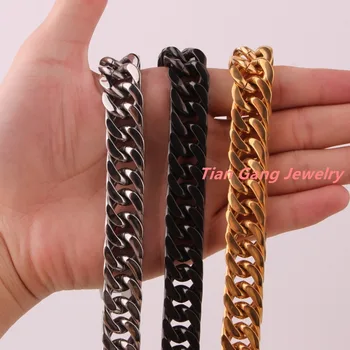 

15mm Heavy 316L Stainless Steel Silver Color Gold Black Color Curb Cuban Chain Men's Necklace Or Bracelet Popular Jewelry 7"-40"