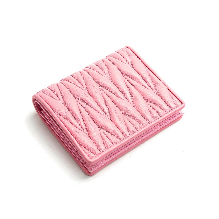 

Short Wallet Women Genuine Leather Solid Color Luxury Brand Sheepskin Small Fashion Purse with Card Holders