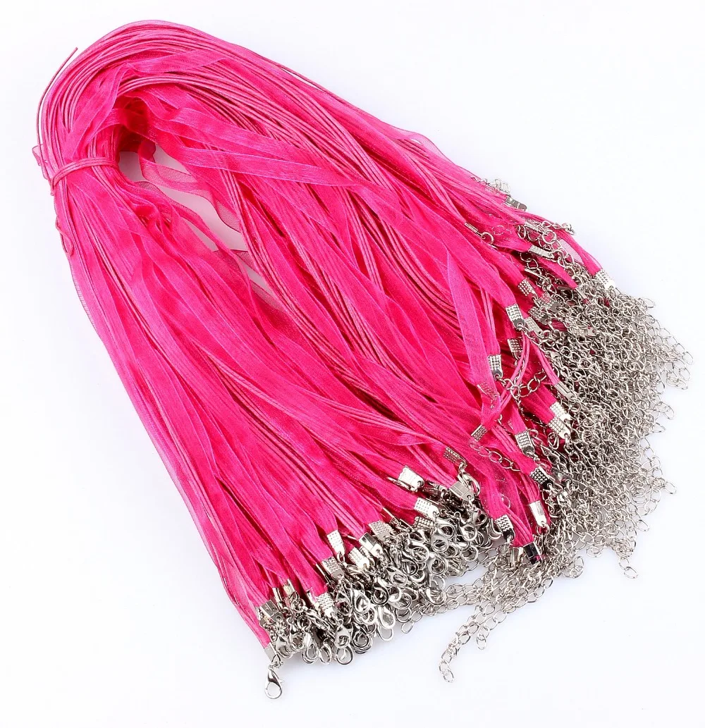 QianBei Rose Red Silk Cord Necklace Rope Fashion Chain Lobster Clasp