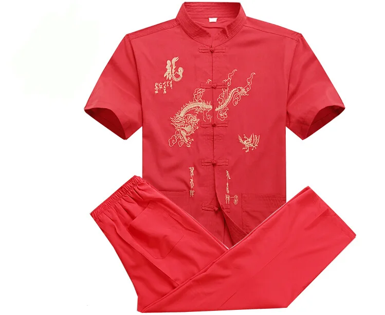 Летняя традиционная китайская мужская хлопковая одежда Wu Shu рубашка с вышивкой и штаны костюм Кунг фу Тай Чи M L XL XXL XXXL - Цвет: 8