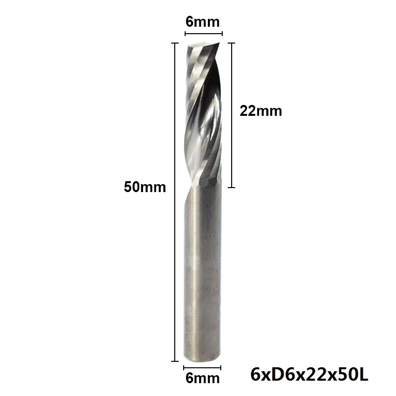 XCAN 1 шт. 6 мм хвостовик Одиночная Флейта Карбид Концевая фреза спиральная фреза прямой хвостовик ЧПУ Гравировальный Бит фреза - Длина режущей кромки: 1pc 6x22x50mm