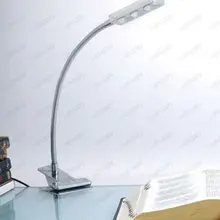 Гибкая труба 3 Вт Светодиодный светильник для чтения на столе с зажимом, лампа для фото, кнопка вкл/выкл, вилка для кабинета, выставки, спальни, серебристый корпус