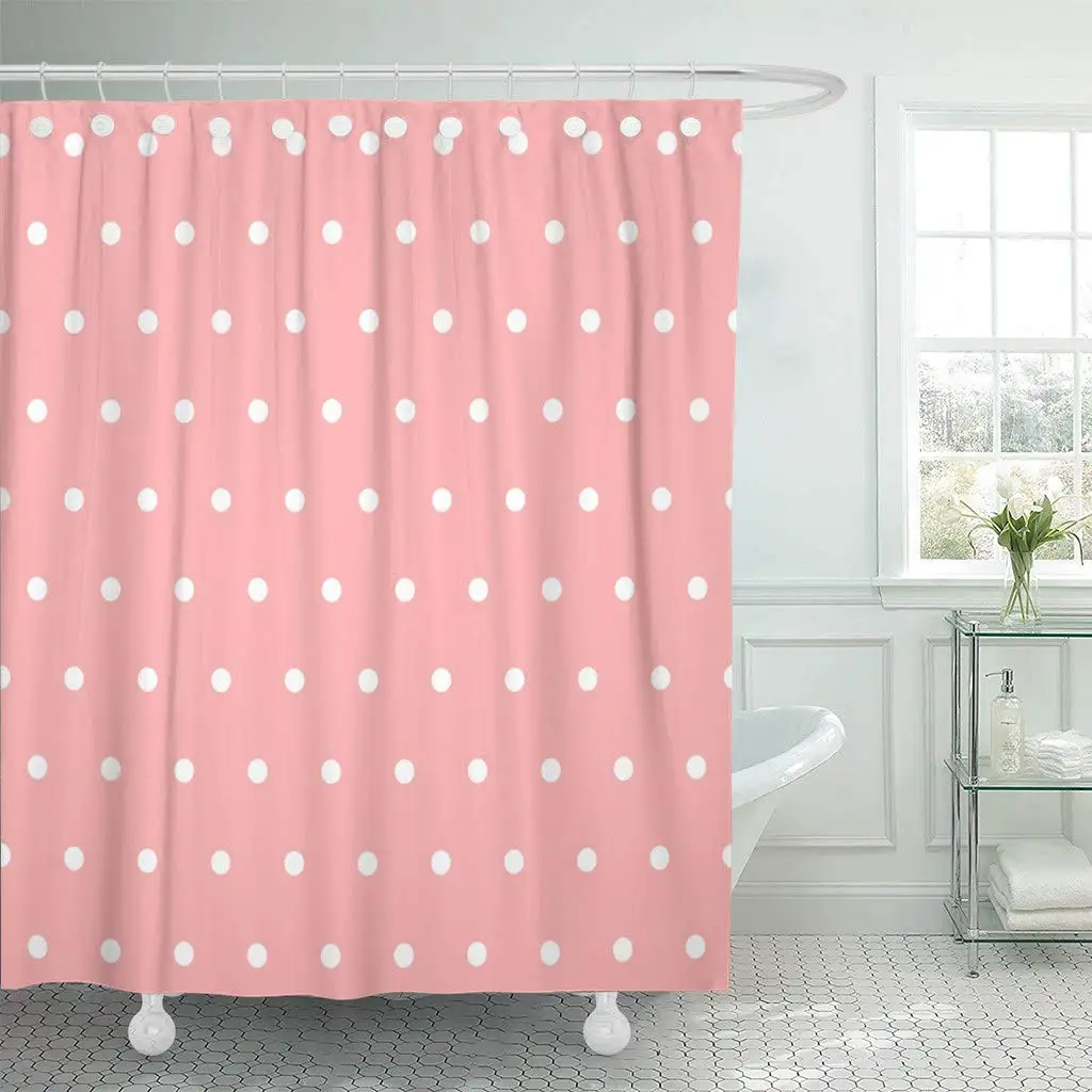 

Shower Curtain with Hooks White Polka Dot Pink Abstract Baby Circle Classic Color Girl Love Decorative Bathroom