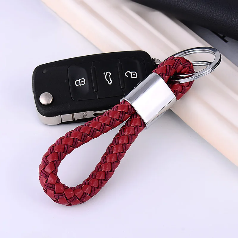 Colorful Leather Car Keyring Keychain Braided Key Rings