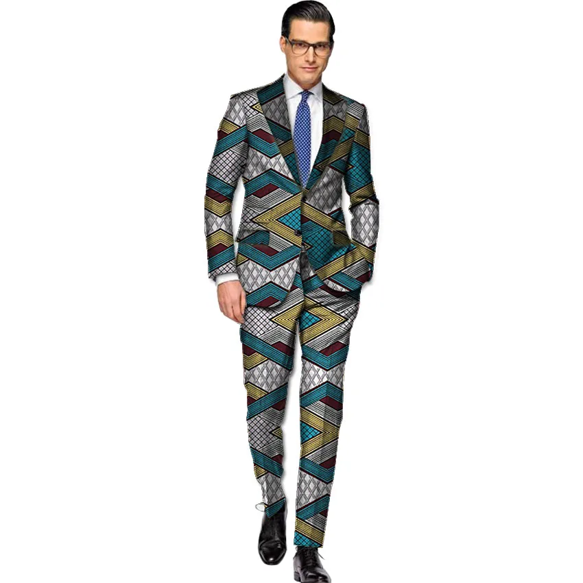 African men blazer+pant sets gentlemen suits print dashiki blazers with trousers tailor made africa clothing for wedding