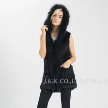 Jancoco Max 2017 Real Rabbit Fur Vest Hooded Raccoon Fur Collar Women Winter Warm Long Gilet