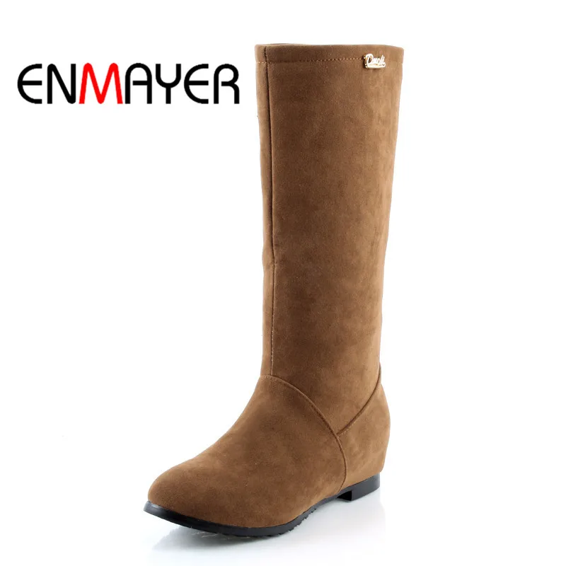 

ENMAYER New Coming 2018 Mid-Calf Ladies Cool Woman Casual Shoes Black Middle Heel Square Heel Boots Size Plush 34-43 WHY159