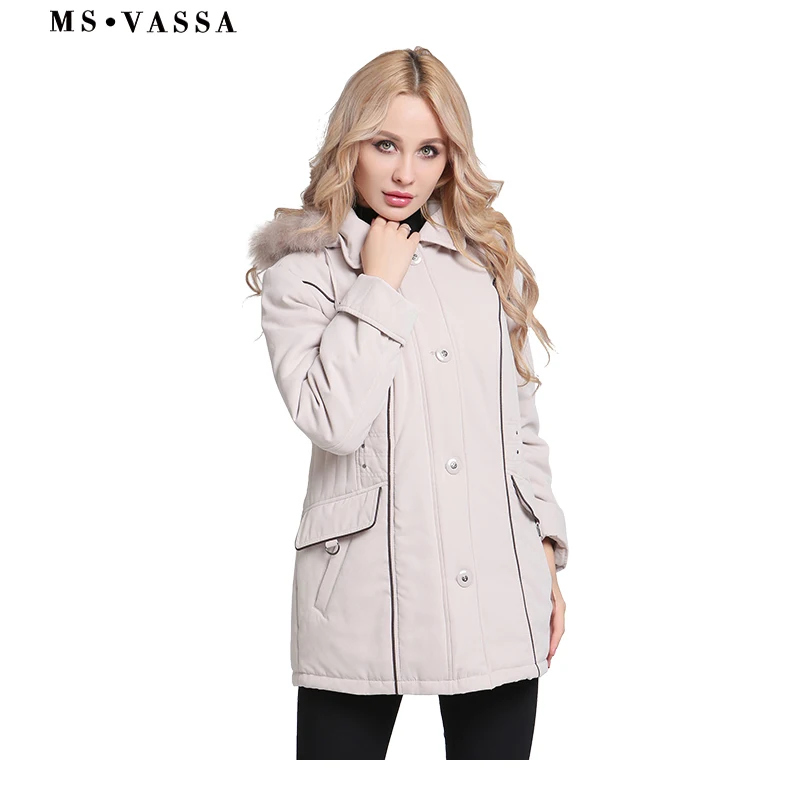 Koop MS VASSA Jas Vrouwen 2017 Nieuwe Winter Jassen Plus size 5XL 6XL afneembare kap met nep bont turn down kraag dames bovenkleding
