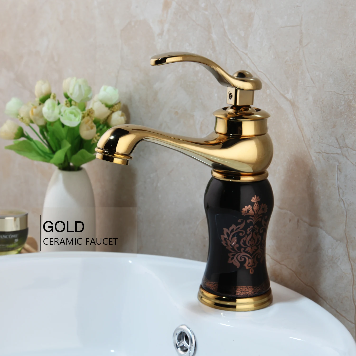 Смеситель для ванной комнаты, Золотой полированный столешница, смеситель для ванной, поворотный кран с одной ручкой, смеситель для горячей и холодной воды - Цвет: 96236-5